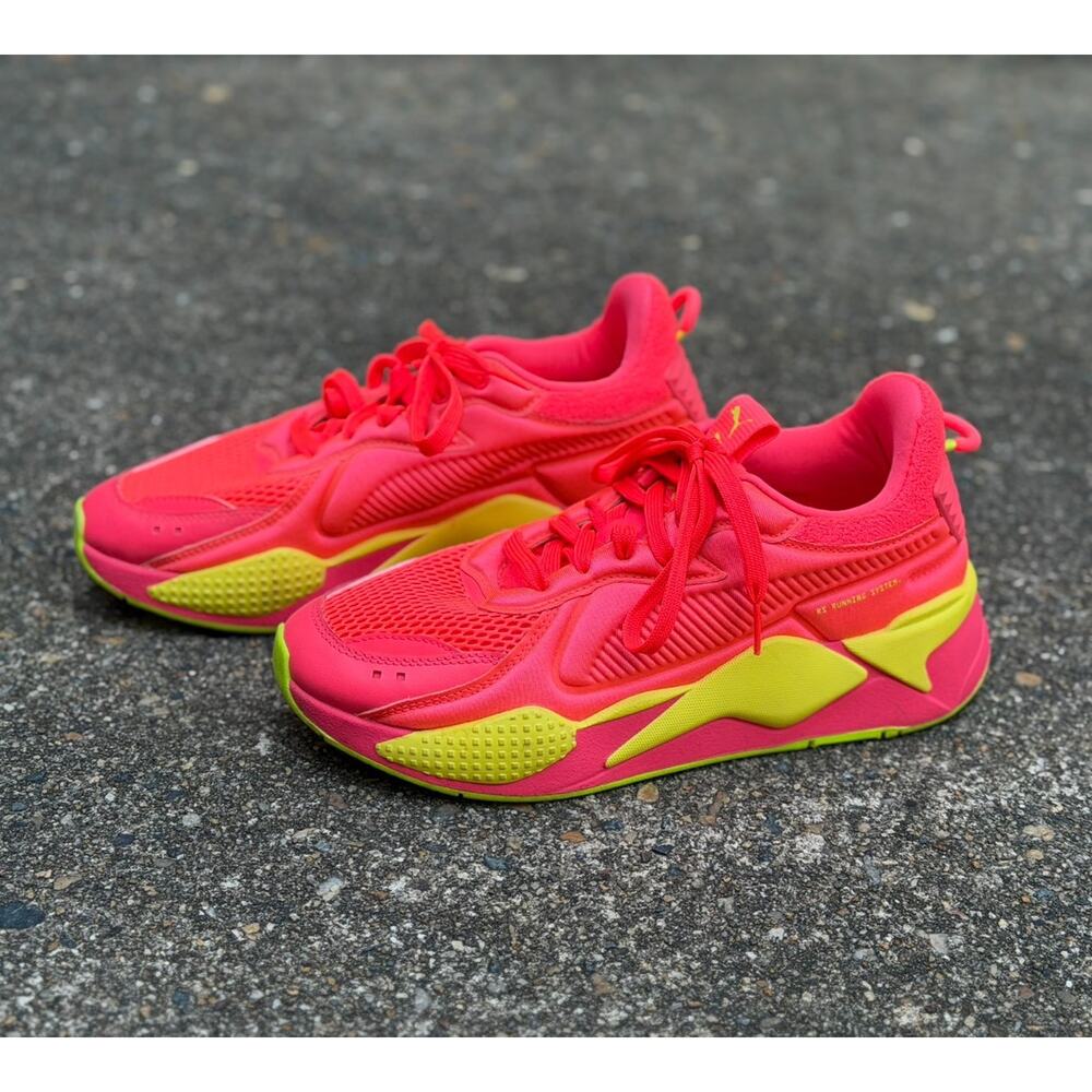 PUMA RS-X Puzzle Cube 371983-01 HOT PINK ALERT YELLOW Womens Size US 9 /40 Shoes